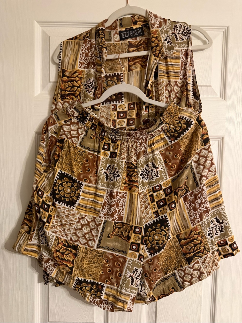 Brown Patterned Sleeveless Top and Shorts Set